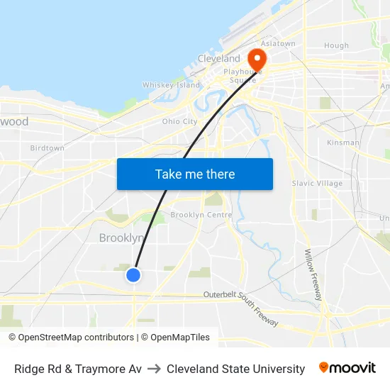 Ridge Rd & Traymore Av to Cleveland State University map
