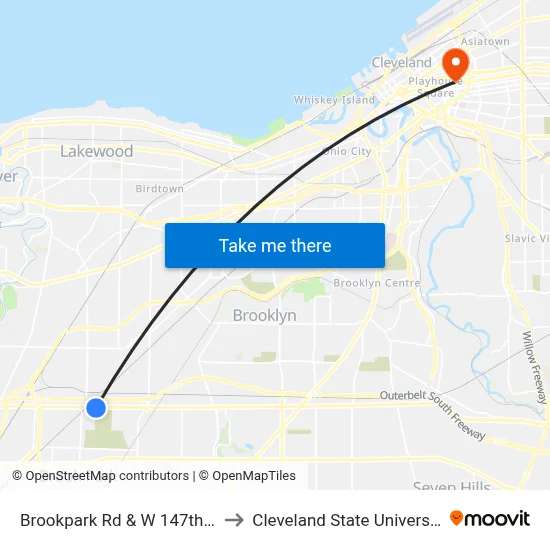 Brookpark Rd & W 147th St to Cleveland State University map