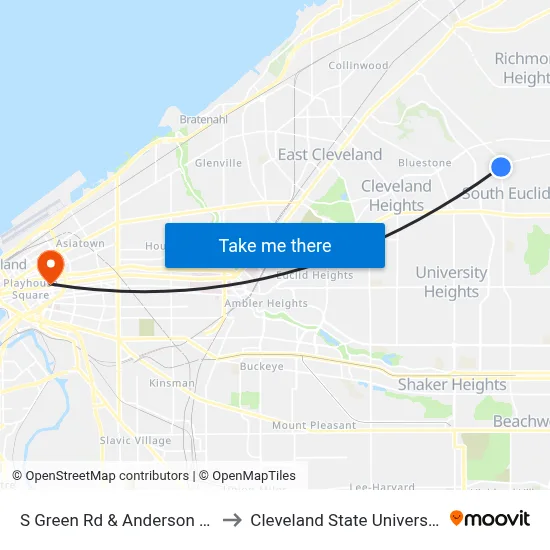 S Green Rd & Anderson Rd to Cleveland State University map