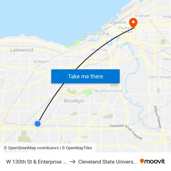 W 130th St & Enterprise Av to Cleveland State University map