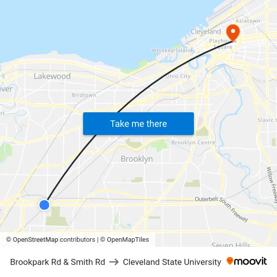 Brookpark Rd & Smith Rd to Cleveland State University map