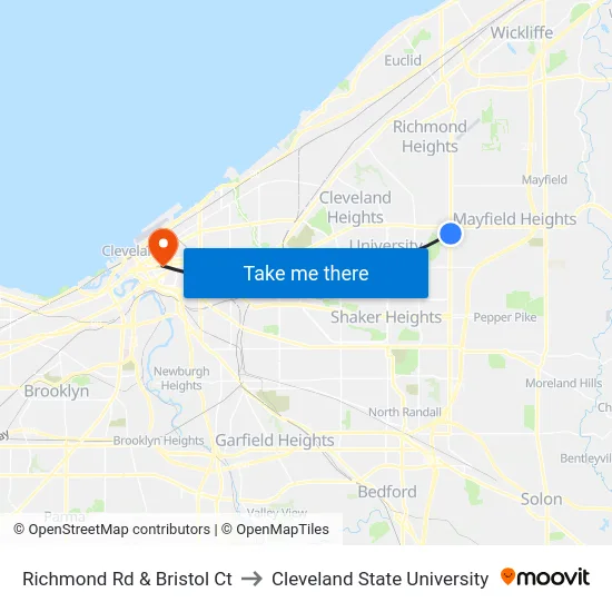 Richmond Rd & Bristol Ct to Cleveland State University map