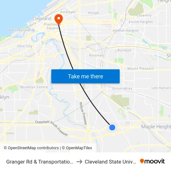 Granger Rd & Transportation Blvd to Cleveland State University map