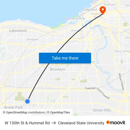 W 130th St & Hummel Rd to Cleveland State University map