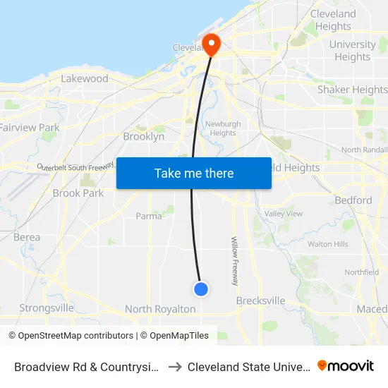Broadview Rd & Countryside Dr to Cleveland State University map