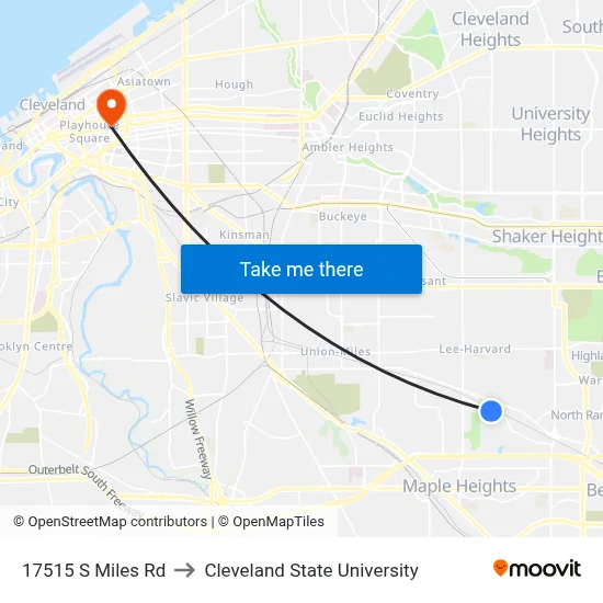 17515 S Miles Rd to Cleveland State University map