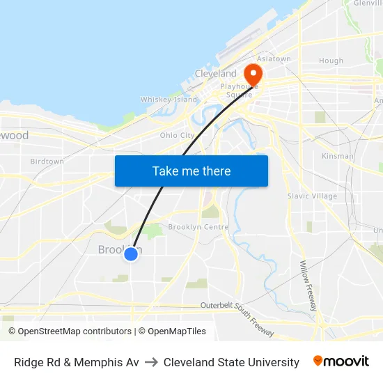 Ridge Rd & Memphis Av to Cleveland State University map