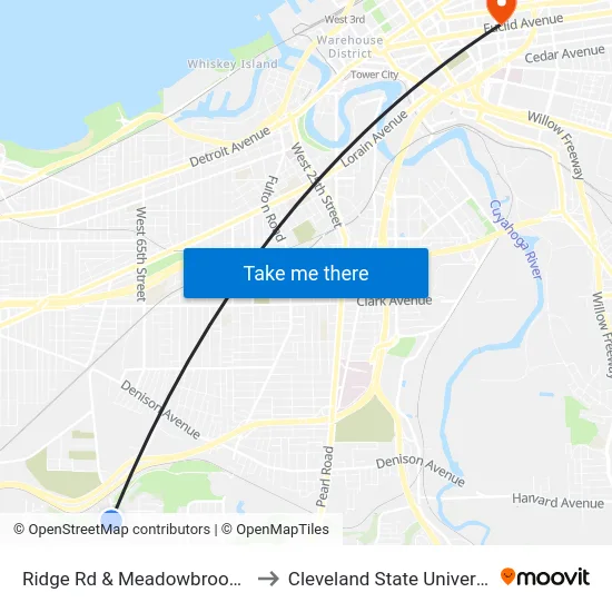 Ridge Rd & Meadowbrook Av to Cleveland State University map