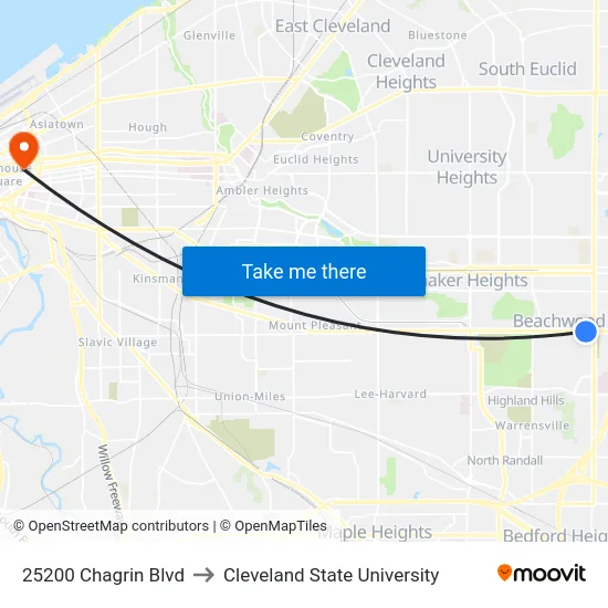 25200 Chagrin Blvd to Cleveland State University map