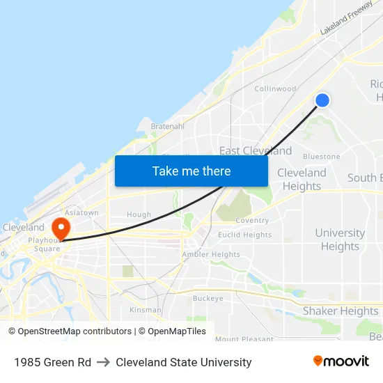 1985 Green Rd to Cleveland State University map