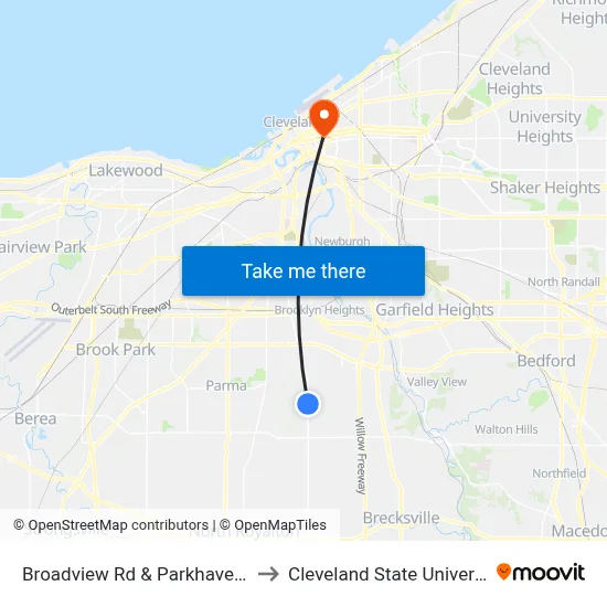 Broadview Rd & Parkhaven Dr to Cleveland State University map