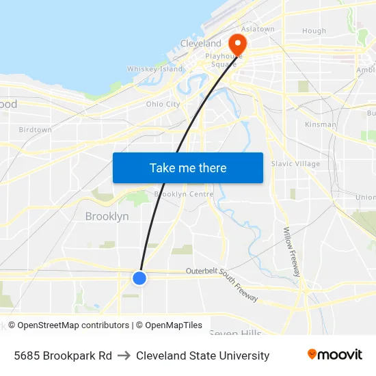 5685 Brookpark Rd to Cleveland State University map