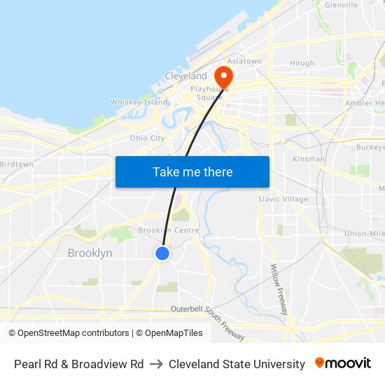 Pearl Rd & Broadview Rd to Cleveland State University map
