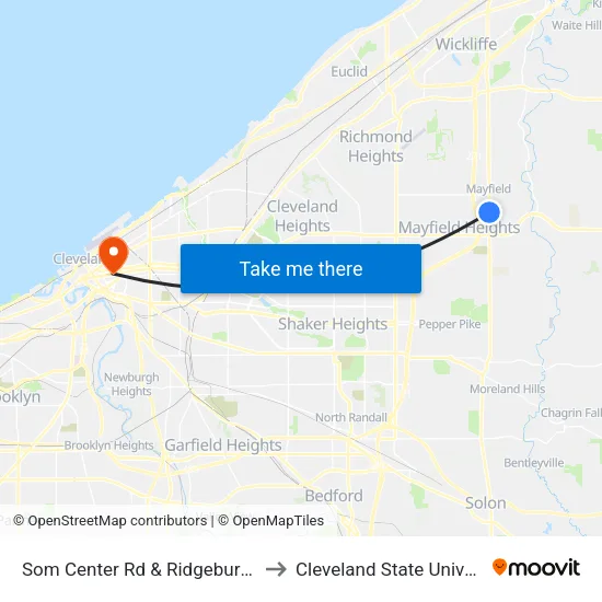 Som Center Rd & Ridgebury Blvd to Cleveland State University map