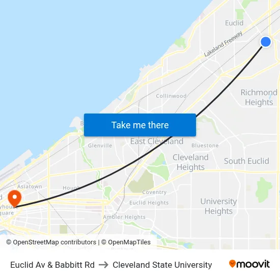 Euclid Av & Babbitt Rd to Cleveland State University map