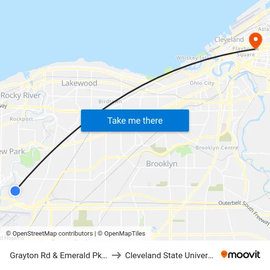 Grayton Rd & Emerald Pkwy to Cleveland State University map