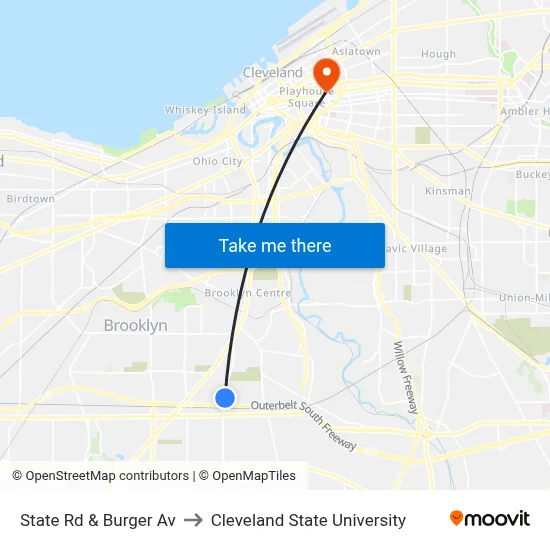 State Rd & Burger Av to Cleveland State University map