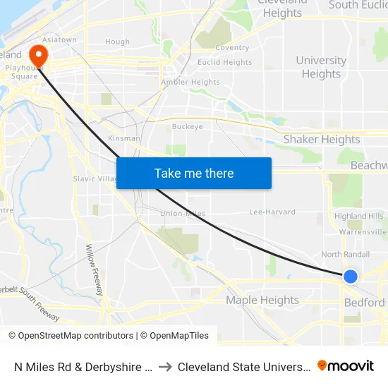 N Miles Rd & Derbyshire Dr to Cleveland State University map