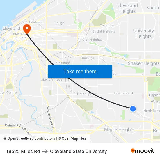 18525 Miles Rd to Cleveland State University map