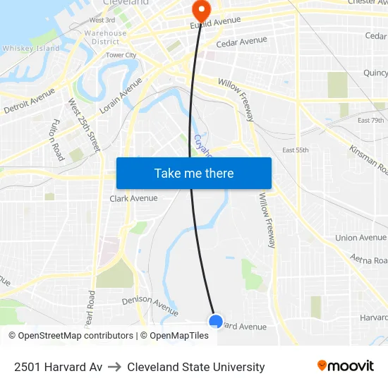 2501 Harvard Av to Cleveland State University map