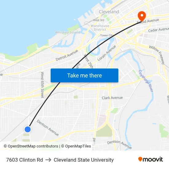 7603 Clinton Rd to Cleveland State University map