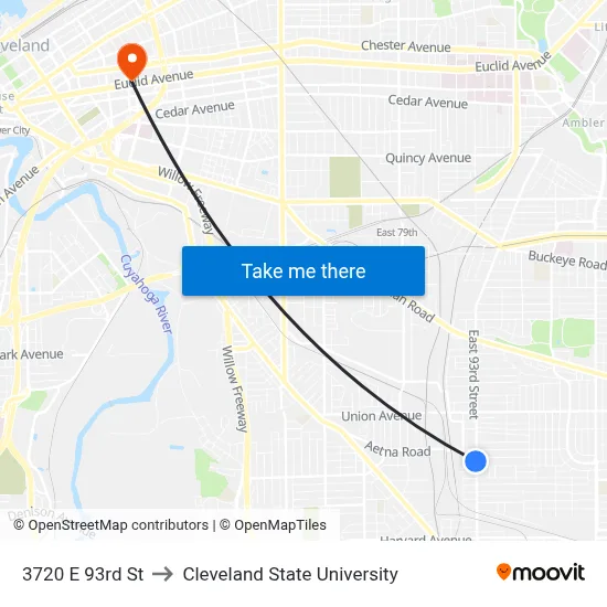 3720 E 93rd St to Cleveland State University map