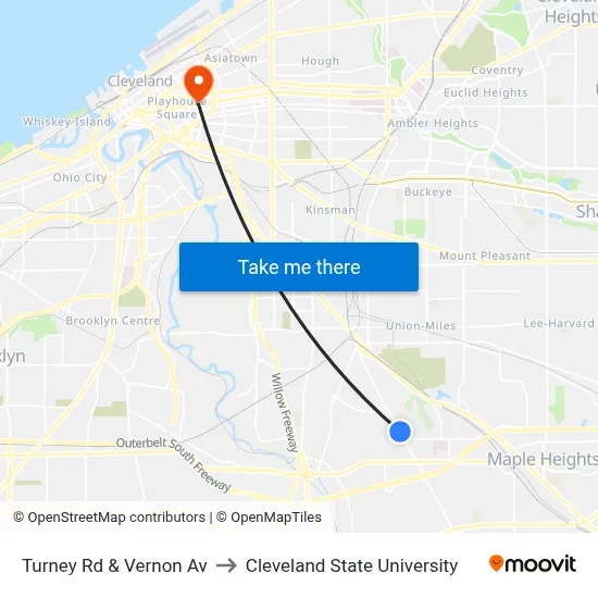 Turney Rd & Vernon Av to Cleveland State University map