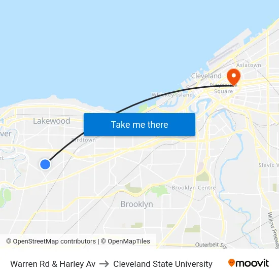 Warren Rd & Harley Av to Cleveland State University map