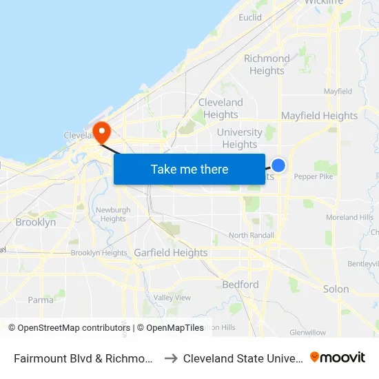 Fairmount Blvd & Richmond Rd to Cleveland State University map