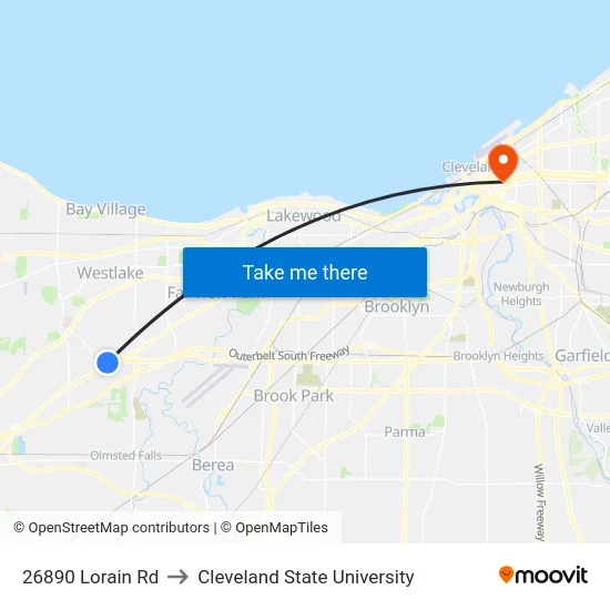 26890 Lorain Rd to Cleveland State University map