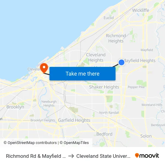 Richmond Rd & Mayfield Rd to Cleveland State University map