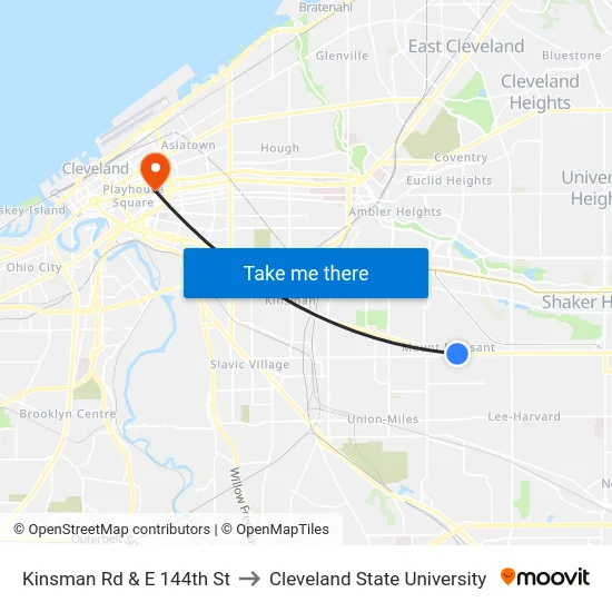 Kinsman Rd & E 144th St to Cleveland State University map