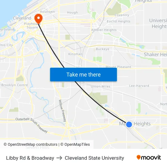 Libby Rd & Broadway to Cleveland State University map