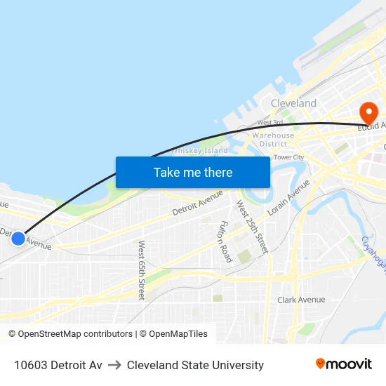 10603 Detroit Av to Cleveland State University map