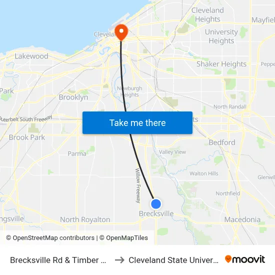 Brecksville Rd & Timber Trail to Cleveland State University map