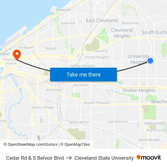Cedar Rd & S Belvoir Blvd to Cleveland State University map