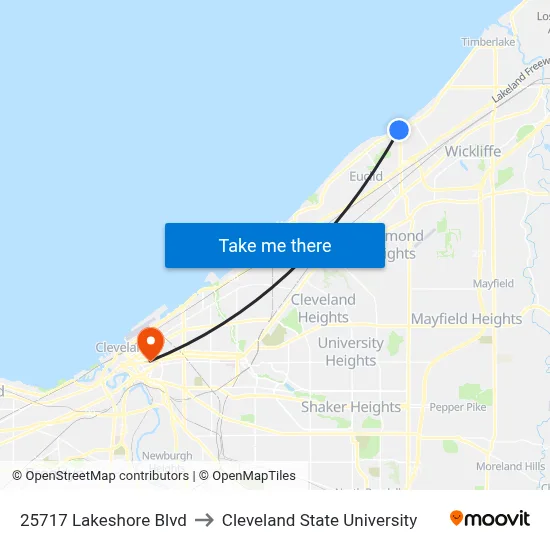 25717 Lakeshore Blvd to Cleveland State University map