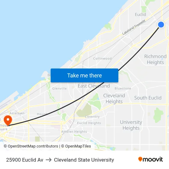 25900 Euclid Av to Cleveland State University map