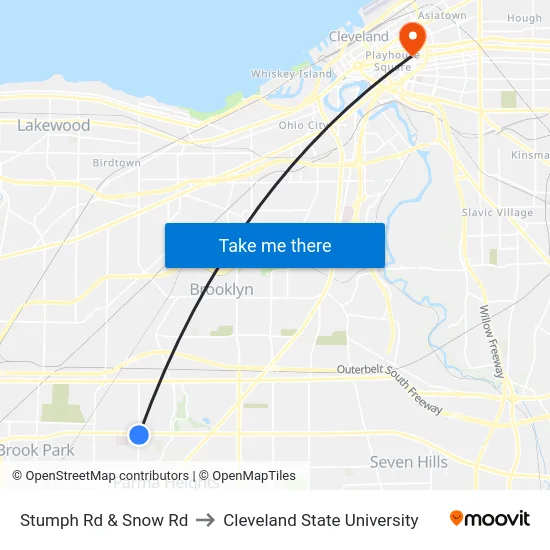 Stumph Rd & Snow Rd to Cleveland State University map