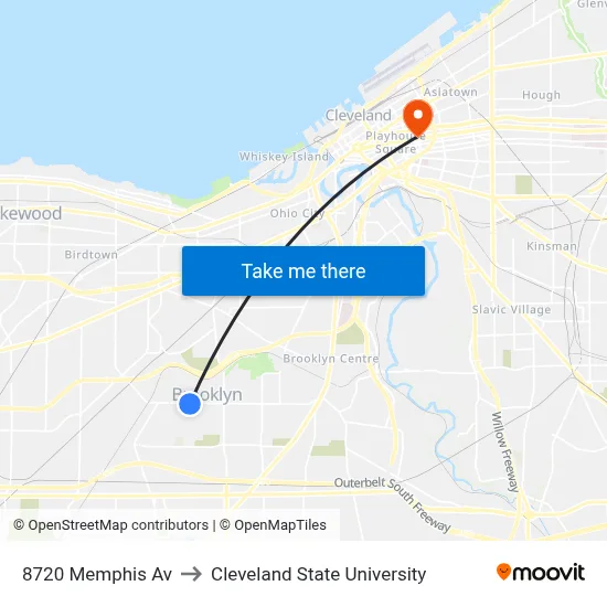 8720 Memphis Av to Cleveland State University map