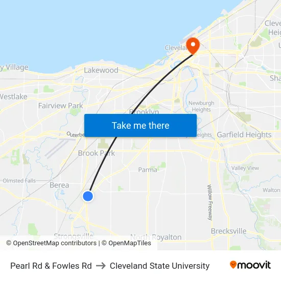 Pearl Rd & Fowles Rd to Cleveland State University map