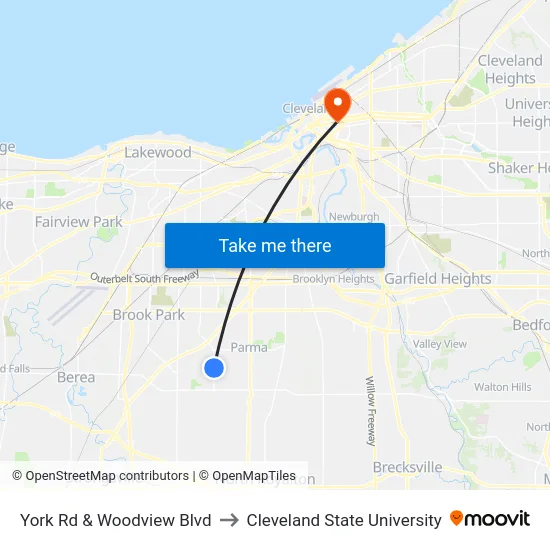 York Rd & Woodview Blvd to Cleveland State University map