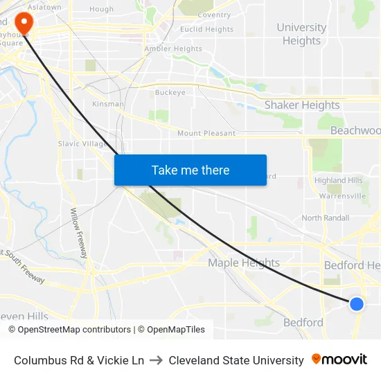 Columbus Rd & Vickie Ln to Cleveland State University map