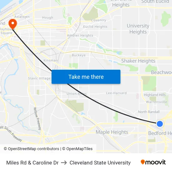 Miles Rd & Caroline Dr to Cleveland State University map