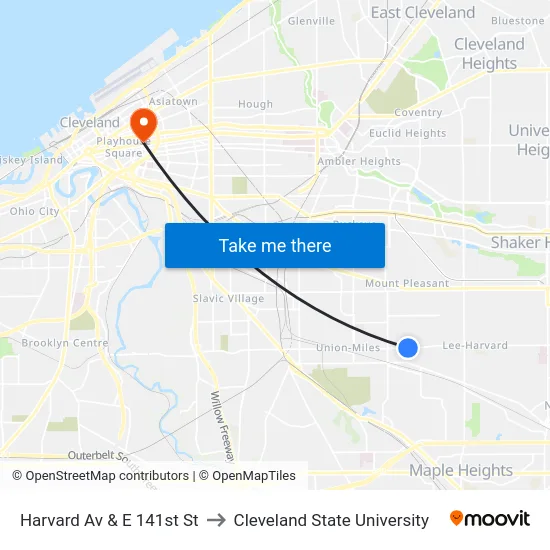 Harvard Av & E 141st St to Cleveland State University map