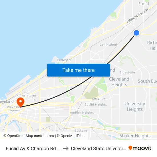 Euclid Av & Chardon Rd W to Cleveland State University map