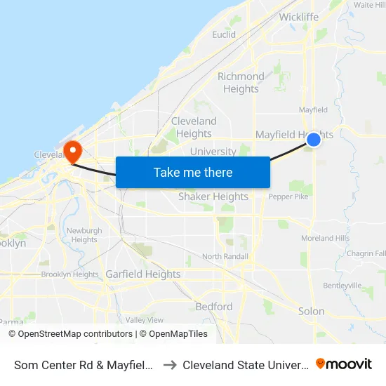 Som Center Rd & Mayfield Rd to Cleveland State University map