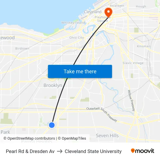 Pearl Rd & Dresden Av to Cleveland State University map
