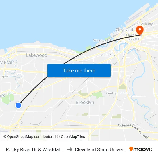 Rocky River Dr & Westdale Av to Cleveland State University map