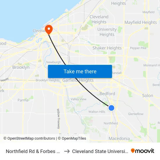 Northfield Rd & Forbes Rd to Cleveland State University map